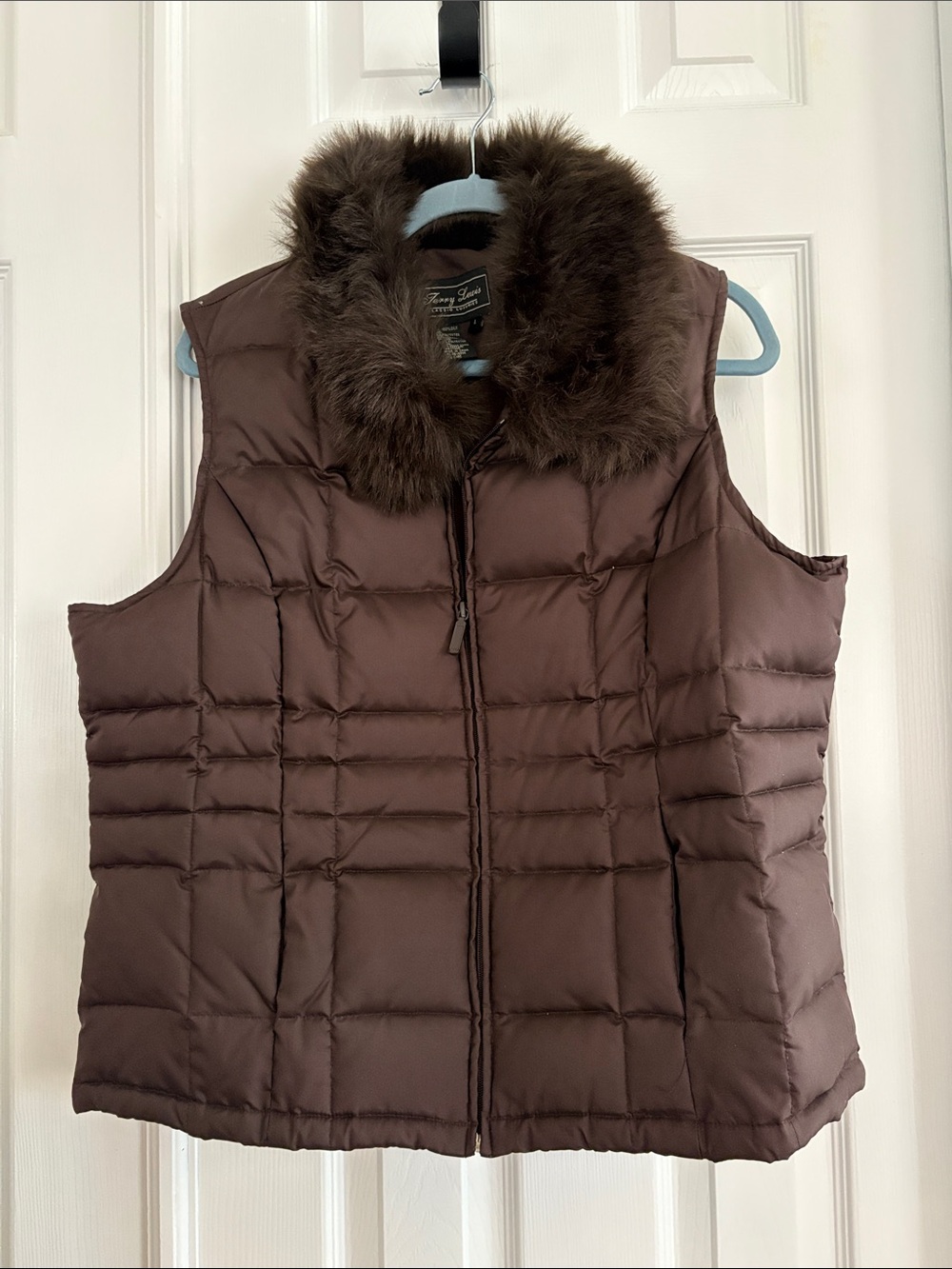 Terry Lewis Classic Luxuries Brown Quilted Puffer vest Faux fur Silk Lining